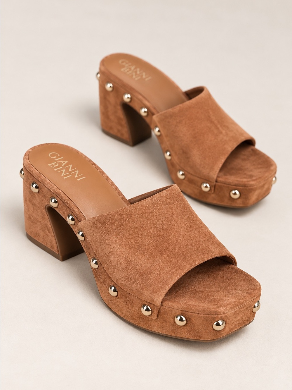 NWT Gianni Bini Abbott Studded Suede Square Toe Platform Slide Sandals Sz 8,5